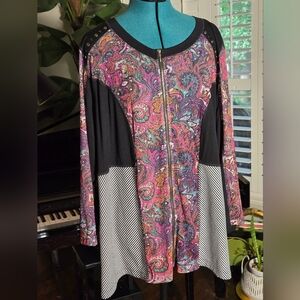 Multiples Mixed Media/ Multicolor Paisley and Striped Topper Size L/XL